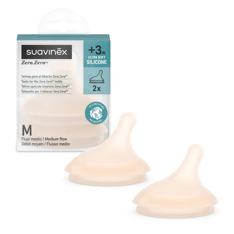 Suavinex 2 Pack 2 tettarelle Zero Zero, flusso medio (M), +3 mesi, equo
