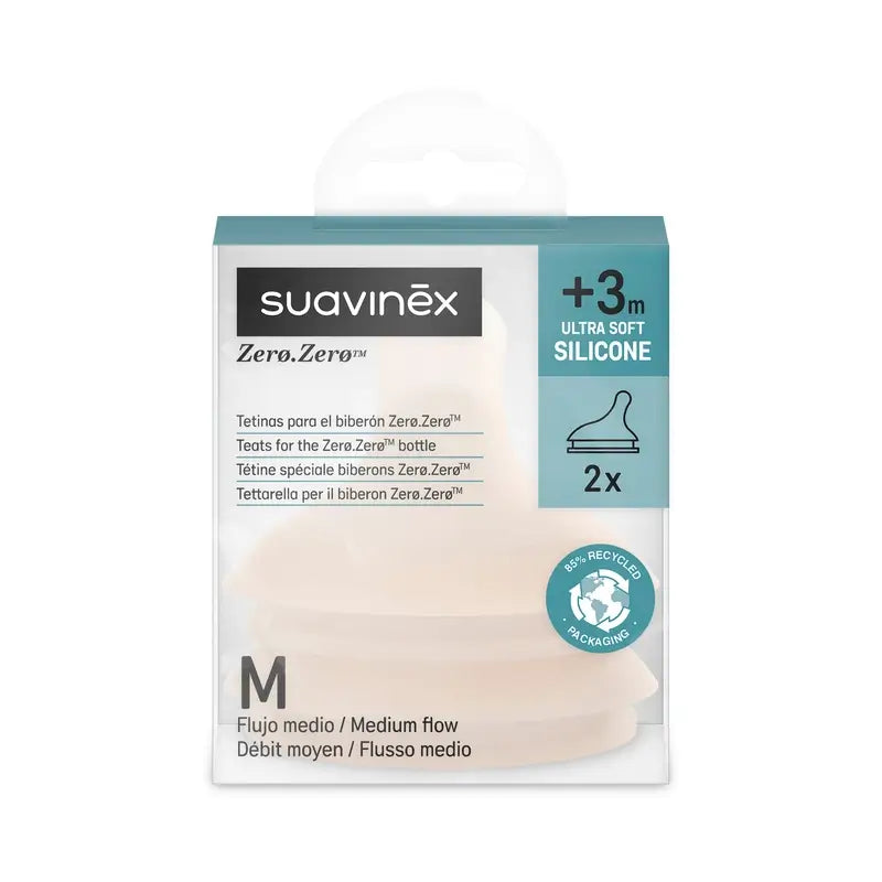 Suavinex 2 Pack 2 tettarelle Zero Zero, flusso medio (M), +3 mesi, equo