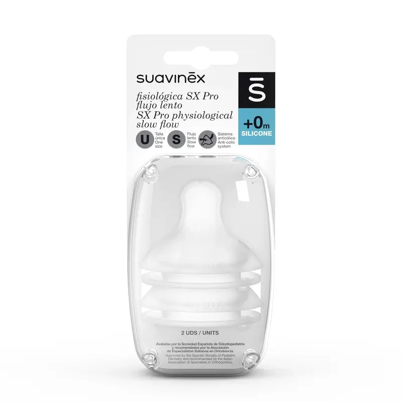 Suavinex Confezione 2 Capezzoli Fisiologici Sx Pro Silicone. Flusso lento (S)