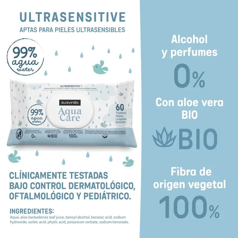 Salviette Suavinex Aqua Care, 60 unità