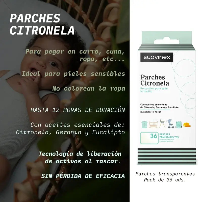 Cerotti repellenti per zanzare Suavinex alla citronella, 36 unità