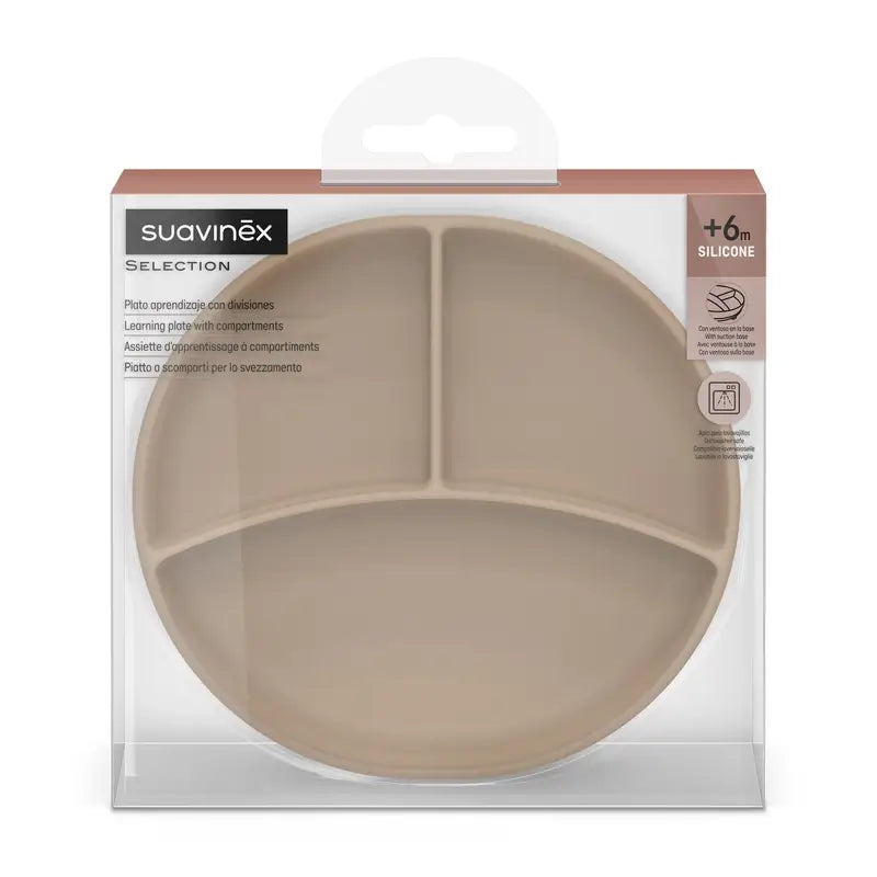 Piatto in silicone Suavinex con ventosa e divisioni, +6 mesi, beige