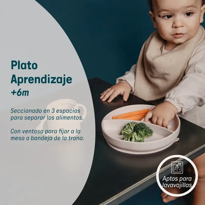 Piatto in silicone Suavinex con ventosa e divisioni, +6 mesi, verde