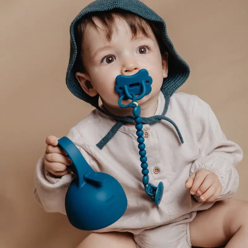 Suavinex Portaciuccio in Silicone con Maniglia, +0 mesi, Blu Ballad