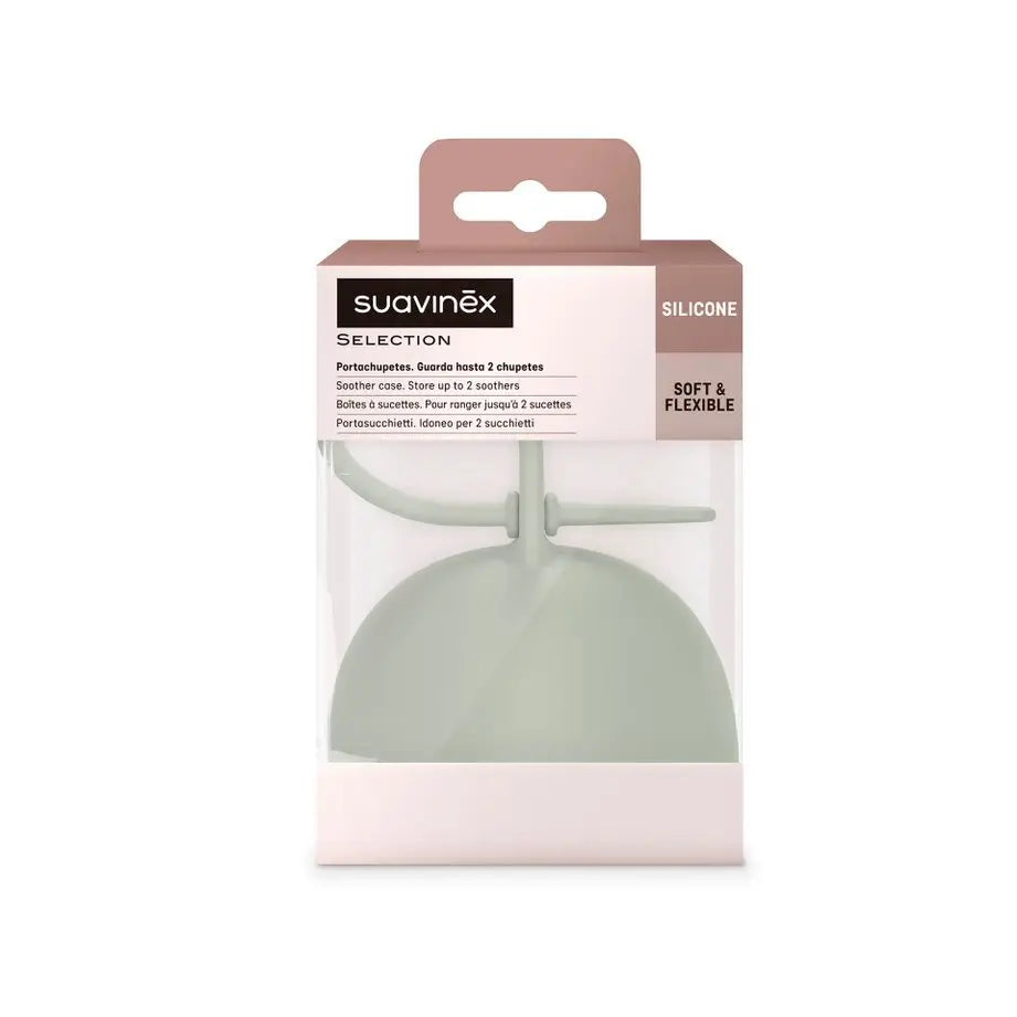 Supporto per succhietto Suavinex. Custodia per succhietto in silicone flessibile. 2 succhietti. +0 mesi. Colore Essenza, Verde