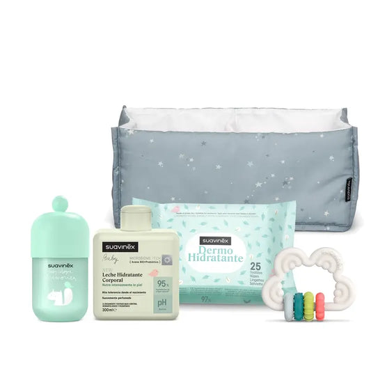 Suavinex Baby Gift Latte per bambini 300 Ml + Ricordi di colonia per bambini 100 Ml + Salviette + Teether, blu