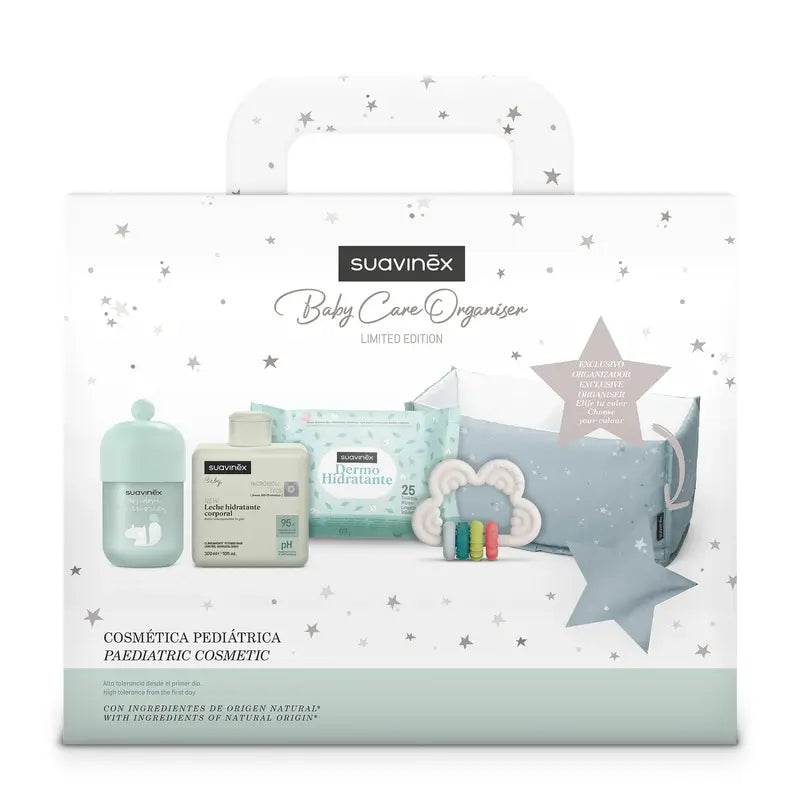 Suavinex Baby Gift Latte per bambini 300 Ml + Ricordi di colonia per bambini 100 Ml + Salviette + Teether, blu