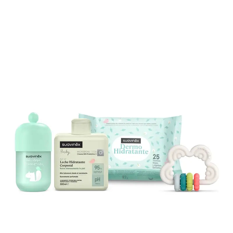 Suavinex Baby Gift Latte per bambini 300 Ml + Ricordi di colonia per bambini 100 Ml + Salviette + Teether, rosa