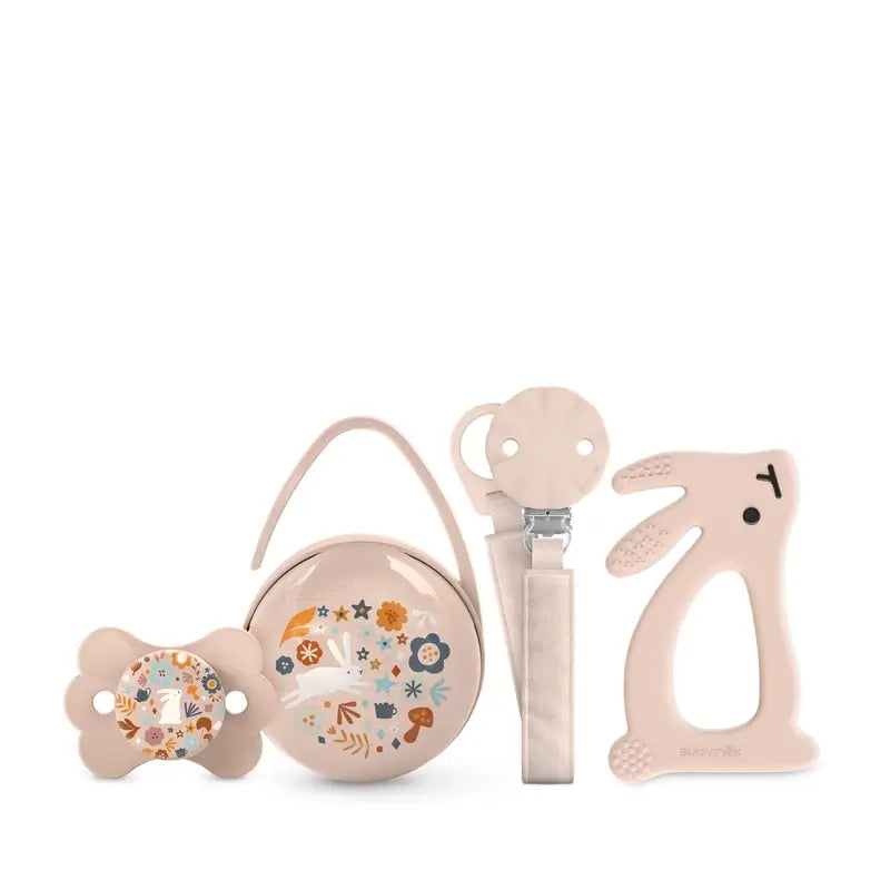 Suavinex Regalo Neonato Succhietto + Ciuccio + Portaciuccio + Teether + Teether.Wonderland, Rosa
