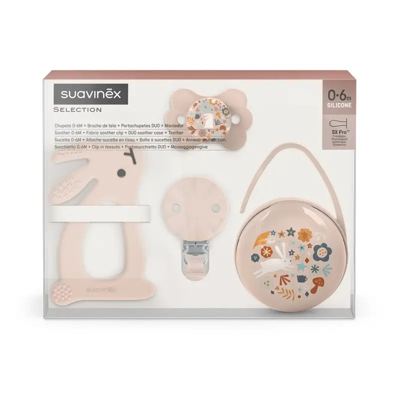 Suavinex Regalo Neonato Succhietto + Ciuccio + Portaciuccio + Teether + Teether.Wonderland, Rosa