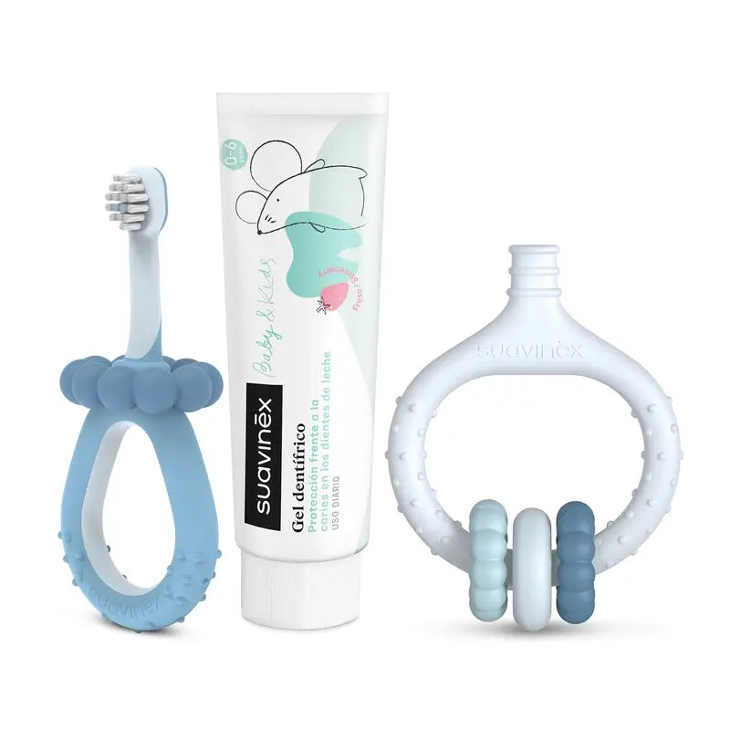 Suavinex Set iniziale per la cura dei denti +0 mesi, blu