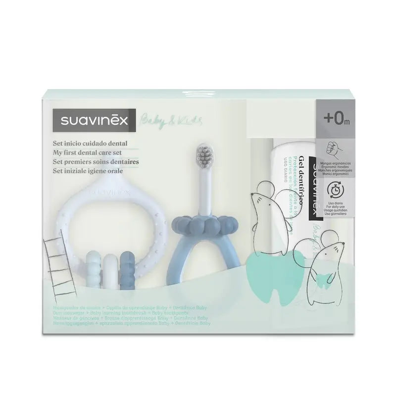 Suavinex Set iniziale per la cura dei denti +0 mesi, blu