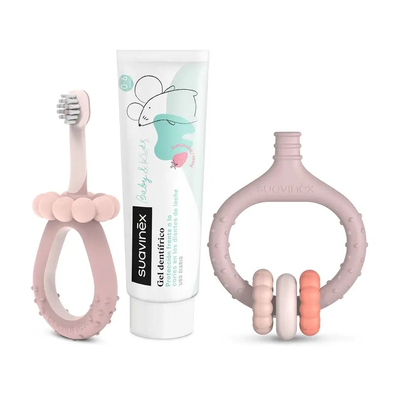 Suavinex Set iniziale per la cura dei denti +0 mesi, rosa