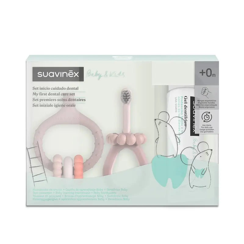 Suavinex Set iniziale per la cura dei denti +0 mesi, rosa