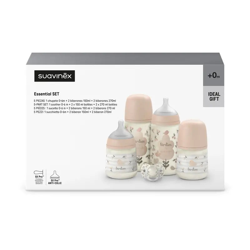 Set regalo biberon e succhietto Suavinex Rosa +0M Birdies Rosa