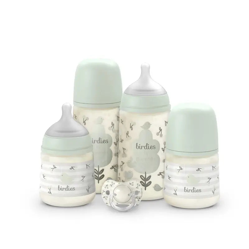 Suavinex Set regalo biberon e succhietto rosa +0M Birdies verde