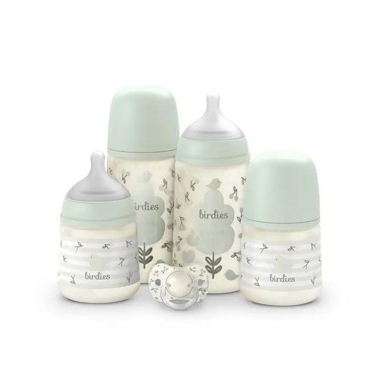 Suavinex Set regalo biberon e succhietto rosa +0M Birdies verde