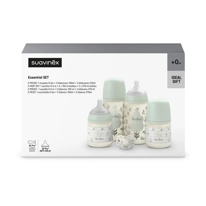 Suavinex Set regalo biberon e succhietto rosa +0M Birdies verde