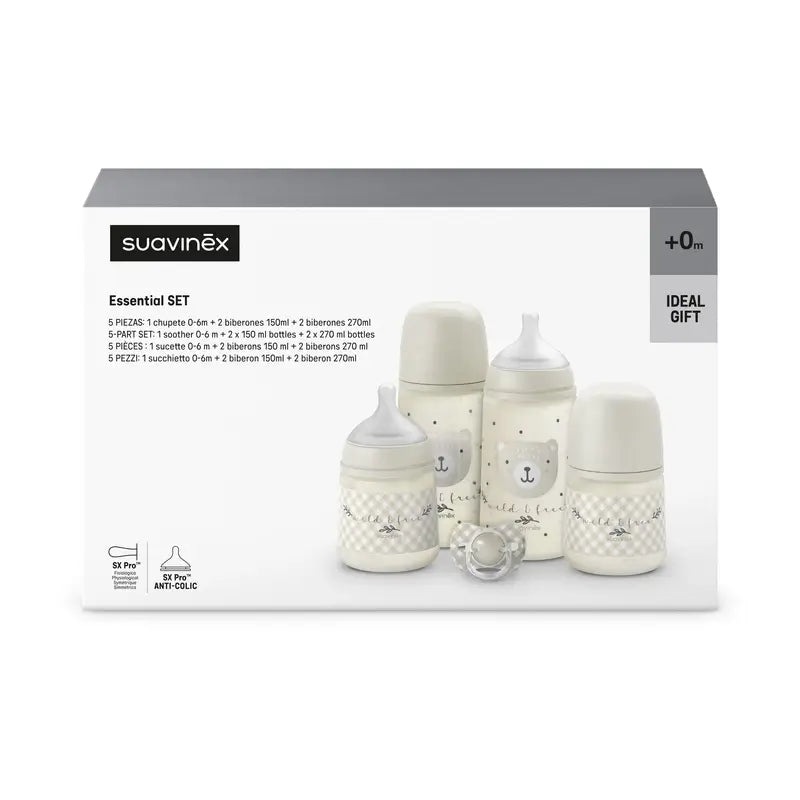 Suavinex Set regalo biberon e succhietto rosa +0M Wild&Free beige