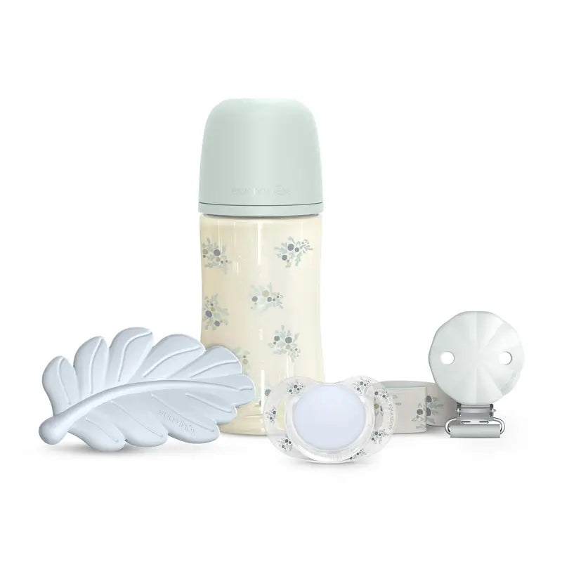 Suavinex Set regalo succhietto + succhietto + biberon 270 Ml (M) + marsupio, blu