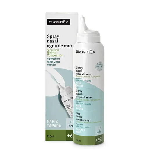 Suavinex Spray nasale decongestionante con acqua di mare +6A, 120 ml