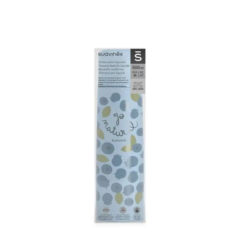 Thermos liquido Suavinex per bambini. Thermos in acciaio inox con guarnizione ermetica. Per bevande calde e fredde. 500 Ml. Blu