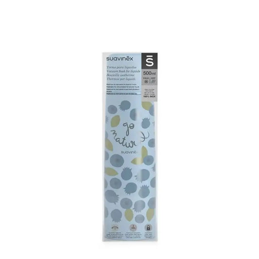 Thermos liquido Suavinex per bambini. Thermos in acciaio inox con guarnizione ermetica. Per bevande calde e fredde. 500 Ml. Blu