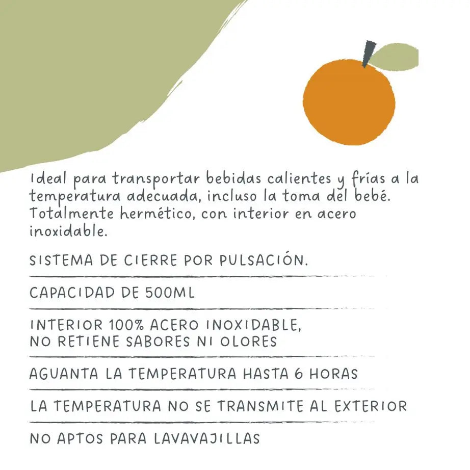 Thermos liquido Suavinex per bambini. Thermos in acciaio inox. Per bevande calde e fredde. 500 Ml. Corallo