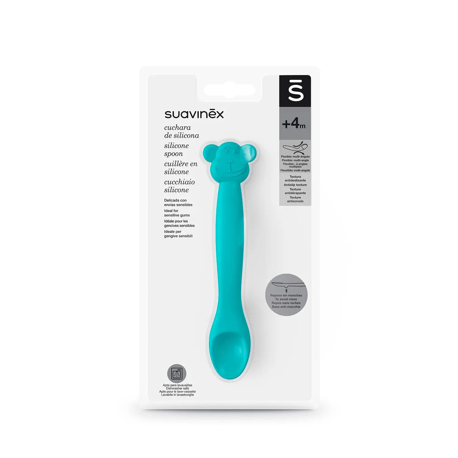 Cucchiaio per bambini in silicone Suavinex +4 mesi, colore verde
