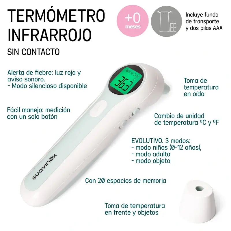 Termometro a infrarossi Suavinex con borsa di trasporto e batterie