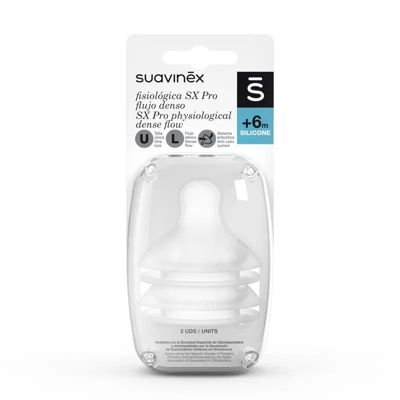Suavinex Confezione 2 Capezzoli Fisiologici Sx Pro Silicone. Flusso denso (L)