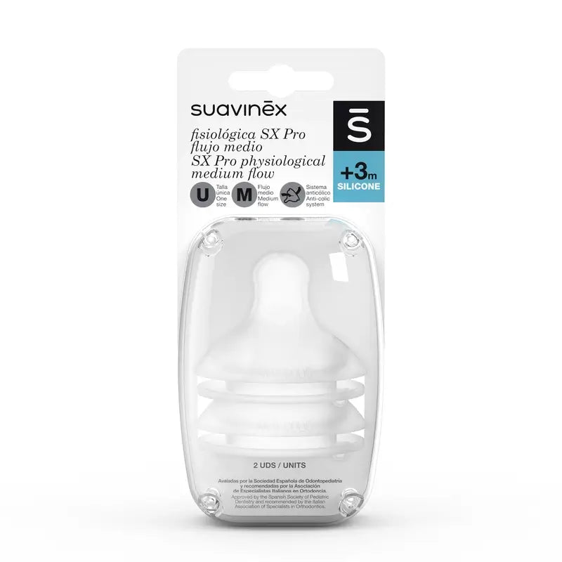 Suavinex 2 Confezioni di Tettarelle Fisiologiche Sx Pro Silicone. Flusso medio (M)