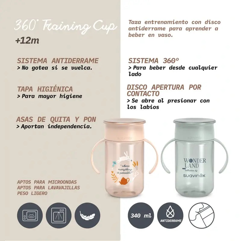 Suavinex 360 Tazza non versante 340 Ml, +12 mesi, rosa delle meraviglie