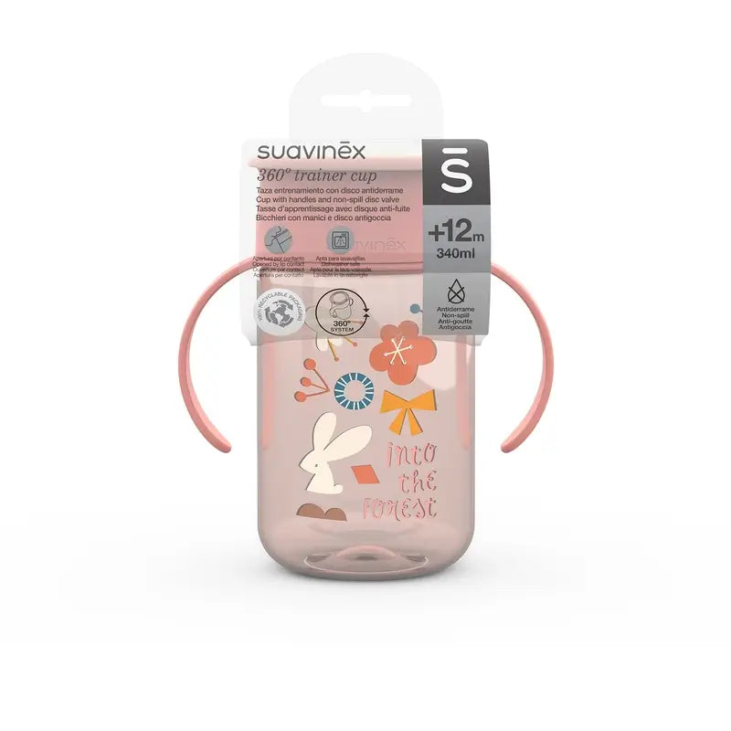 Suavinex 360 Tazza di addestramento con manici 340 Ml, senza versamento, +12 mesi, rosa