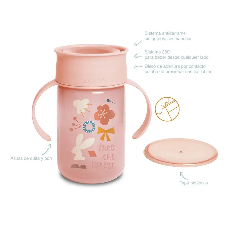 Suavinex 360 Tazza di addestramento con manici 340 Ml, senza versamento, +12 mesi, rosa