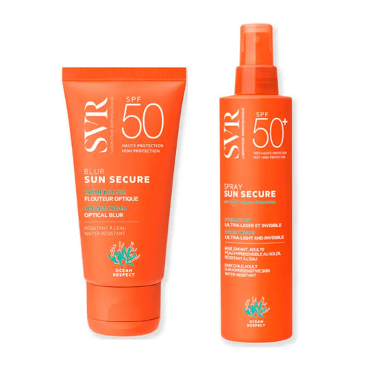 Confezione Sun Secure Blur Crema schiumogena a sfumatura ottica Spf50+ 50 Ml + Sun Secure Spray biodegradabile Spf50 + 200 Ml