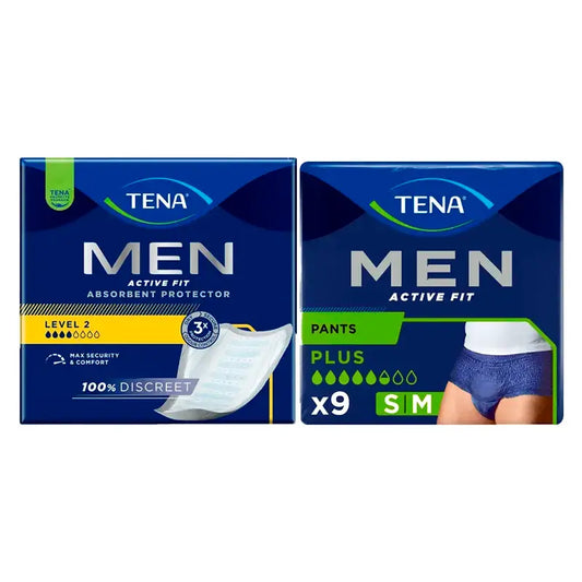 TENA Uomo Livello 2 Incontinenza 1x20 pz. + TENA Uomo Pantaloni Active Medium 1x9 pz.