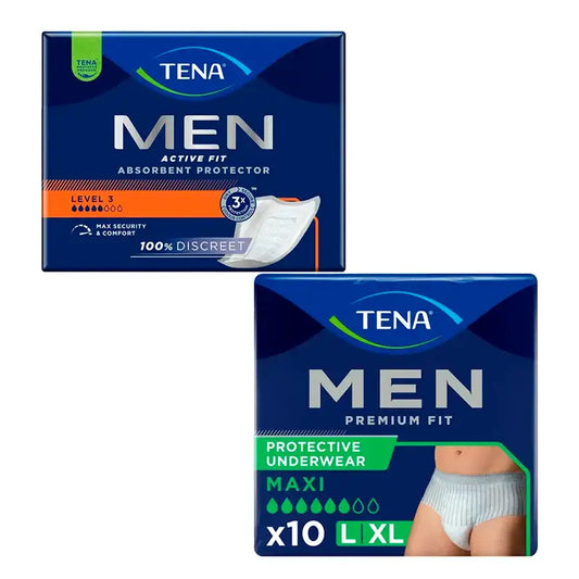 TENA Uomo Livello 3 Incontinenza 1x16 pz. + TENA Uomo Pantaloni Premium Fit L 1x10 pz.