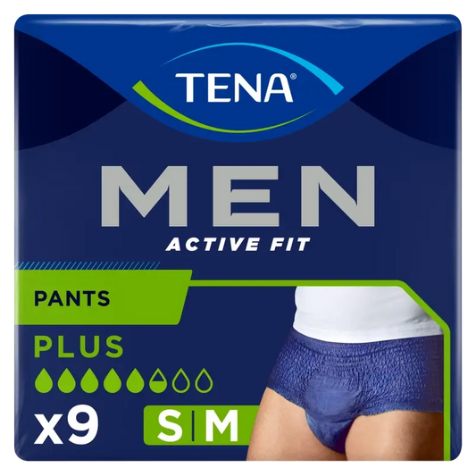 Tena Uomo Pantaloni attivi taglia S-M, 9 pezzi.