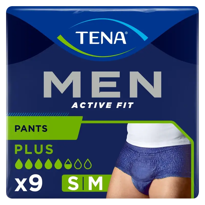 Tena Uomo Pantaloni attivi taglia S-M, 9 pezzi.