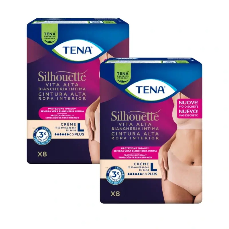 Tena Pack Silhouette Crema Plus Vita Alta Taglia L, 2 X 8 Unità