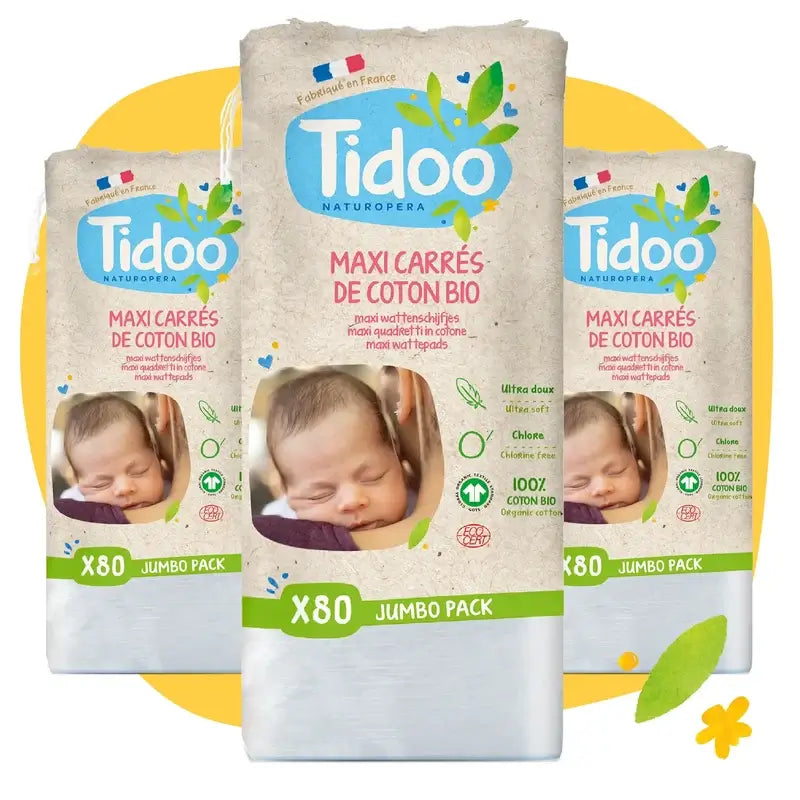 Tidoo Maxi Baby Gauze Pads Quadrato in cotone biologico, 80 unità