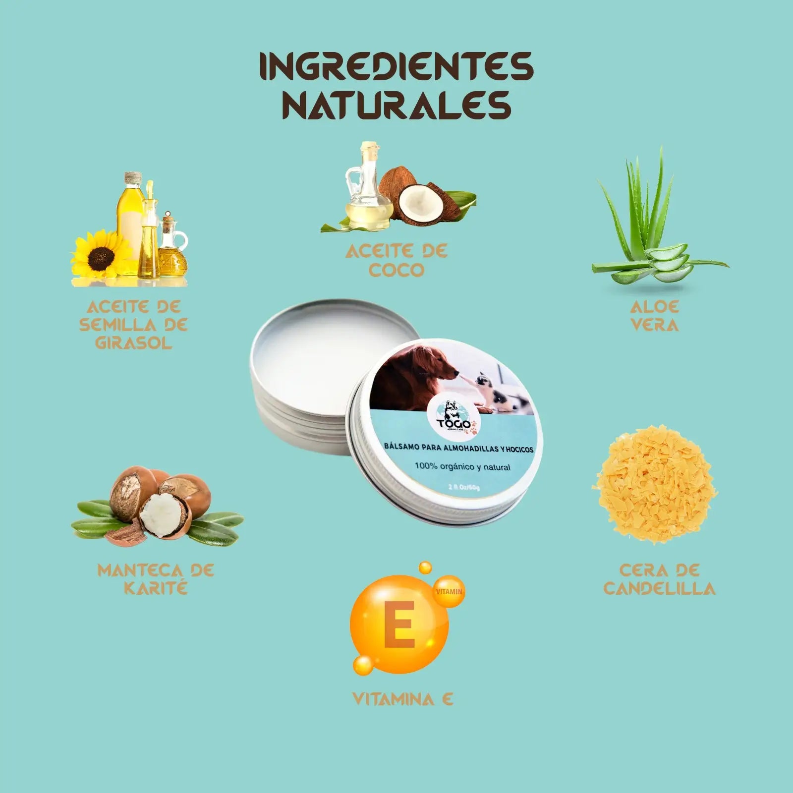 Togo Balsamo curativo per naso e cuscinetti di cani e gatti, 60 ml