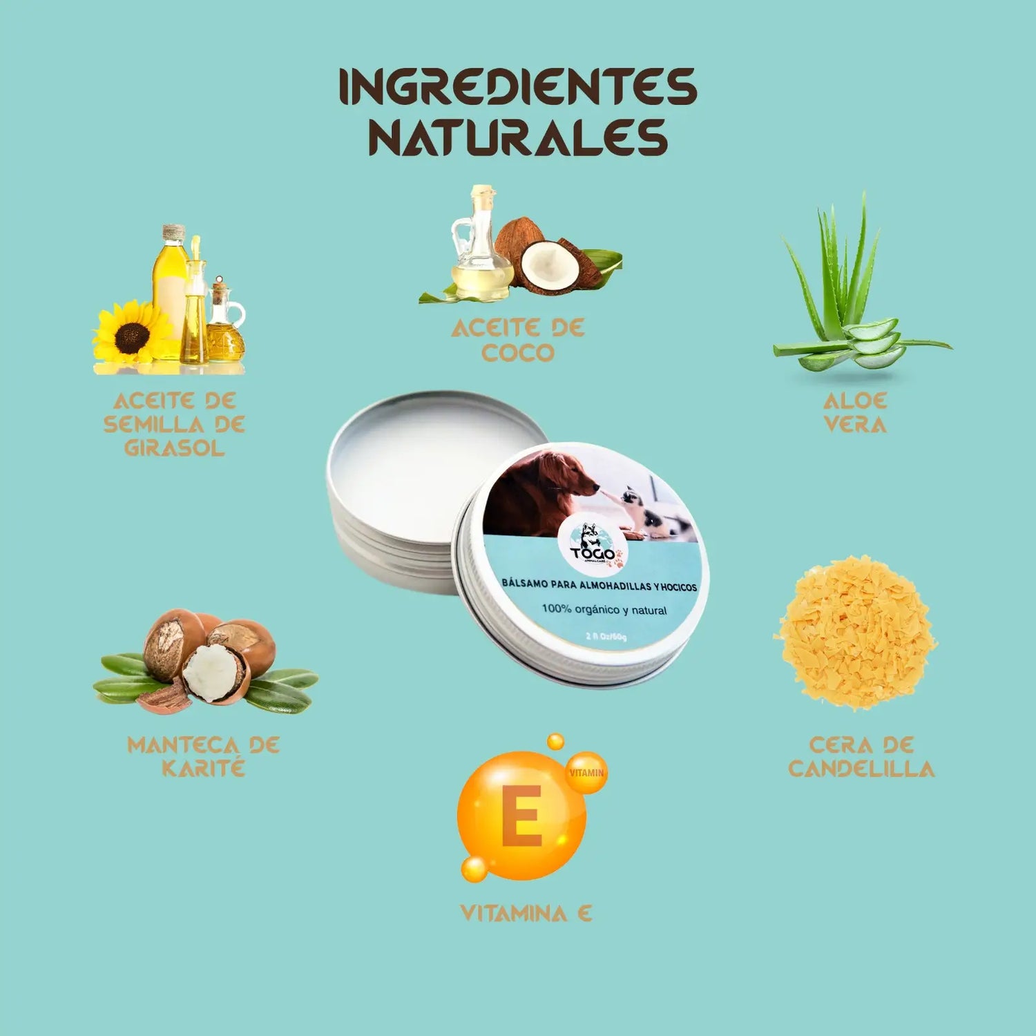 Togo Balsamo curativo per naso e cuscinetti di cani e gatti, 60 ml