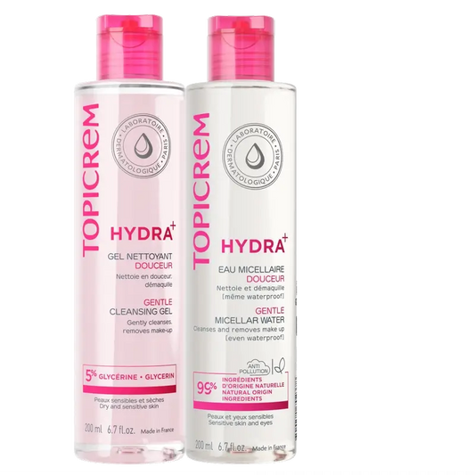 Topicrem Hydra+ Pack Gel detergente 200 Ml + Acqua micellare 200 Ml 40%.