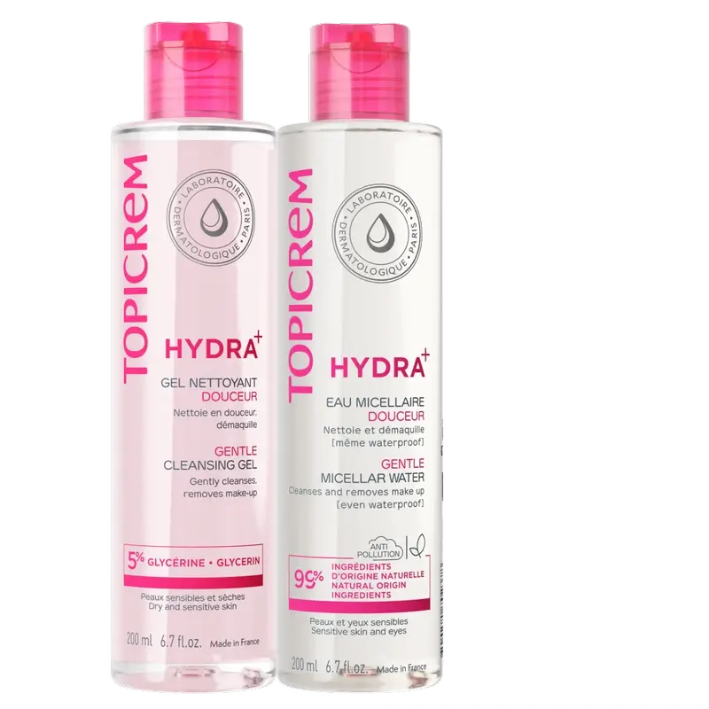 Topicrem Hydra+ Pack Gel detergente 200 Ml + Acqua micellare 200 Ml 40%.
