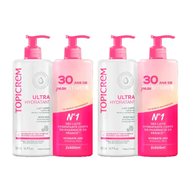 Topicrem Latte idratante per il corpo, confezione da 4 x 500 ml