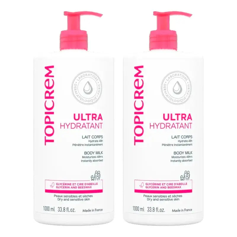 Topicrem Latte corpo ultra-idratante, confezione da 2 x 1 litro