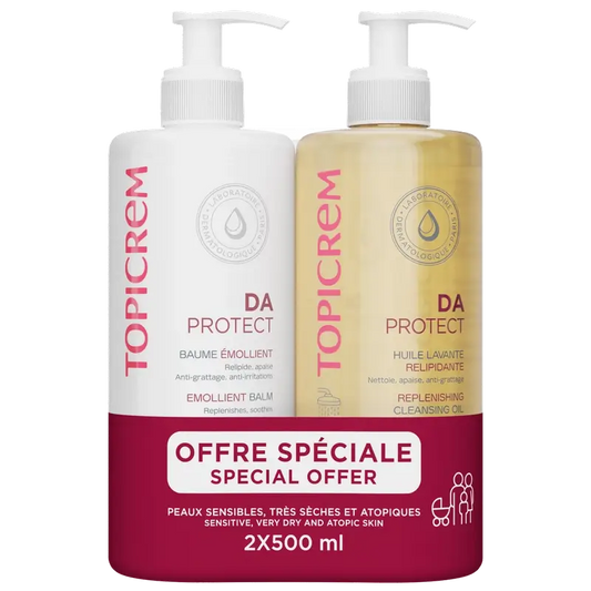 Topicrem Pack Da Protect Balsamo Emolliente 500 Ml + Olio Detergente 500 Ml 50%.
