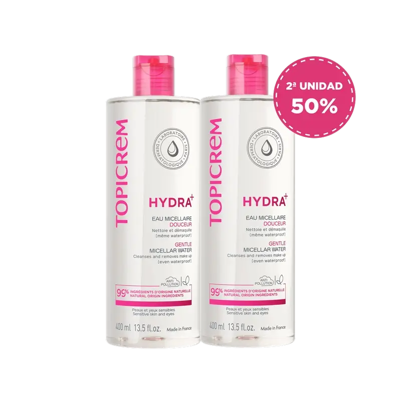 Topicrem Hydra+ Confezione di acqua micellare delicata, 2x400 ml